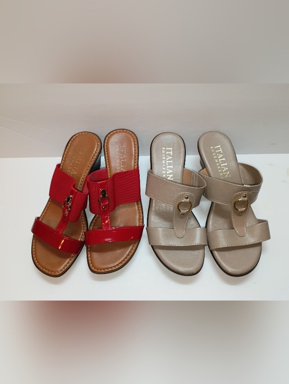 Italian Shoemakers Wedge Sandals Women's Sz 6 Red/Beige Slip On Italy Lot Of 2